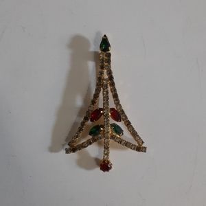 Mid century rhinestone Christmas tree  brooche